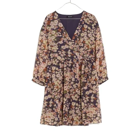 Madewell Drawstring Faux-Wrap Mini Dress in Daisy Reverie Sz S - Picture 3 of 16